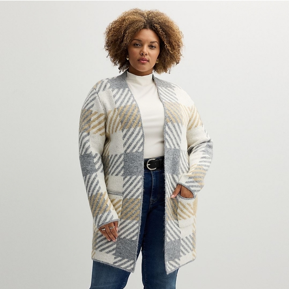 Plaid Open-Front Cardigan Coatigan